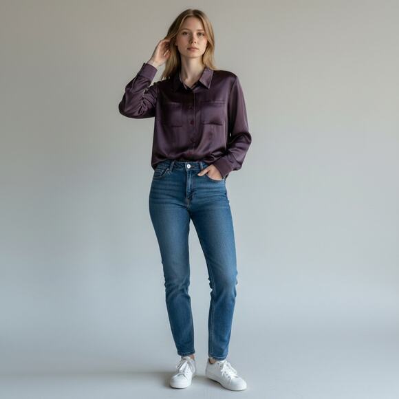 A Byer Tops - Vintage A Byer Purple Silky Blouse Made USA Acetate Rayon Blend Womens Size MED